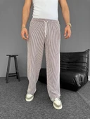 Su Yolu Çizgili Cepli Pantalon Yazlık - Kahverengi thumbnail 2