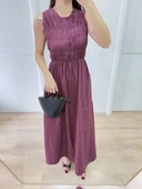 Kolsuz Göğüs Lastıklı %100 Poplin Uzun Elbise - Bordo thumbnail 5