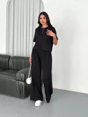 Osy Modal Yumuşak Dokulu Kumaş Bisiklet Yaka T-shirt Bol paça Pantalon ikili Takım -Siyah thumbnail 7