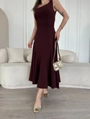 Sırt Dekolteli Kolsuz Uzun Elbise - Mürdüm thumbnail 5