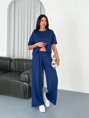 Osy Modal Yumuşak Dokulu Kumaş Bisiklet Yaka T-shirt Bol paça Pantalon ikili Takım -Saks Mavi thumbnail 5