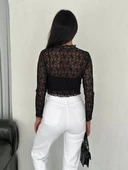 Kadın Dantel Uzun Kol Bluz- Siyah thumbnail 4