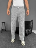 Su Yolu Çizgili Cepli Pantalon Yazlık - Gri thumbnail 6