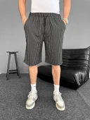 Su Yolu Çizgili Ön Arka Cepli Şort Yazlık Nefes Alabilir - Siyah thumbnail 1