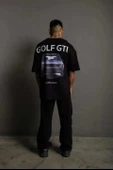 Erkek Sırt Golf Baskılı Oversize T-shirt - Siyah thumbnail 2