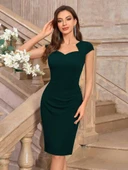 Lucky Life Kadın Kısa Kollu Kalp Yaka Drape Detay Ithal Krep Elbise - 3