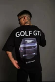 Erkek Sırt Golf Baskılı Oversize T-shirt - Siyah thumbnail 1