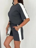 Osy Modal yumuşak dokulu Kumaş Kadın Parçalı Bisiklet Yaka T-shirt Kısa Şort İkili Takım - Antrasit thumbnail 1