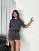 Osy Modal yumuşak dokulu Kumaş Kadın Parçalı Bisiklet Yaka T-shirt Kısa Şort İkili Takım - Antrasit thumbnail 3