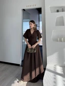 Kısa Kollu Uzun Elbise - Kahve thumbnail 5