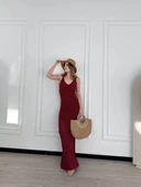 Örgülü Uzun Triko Elbise - Bordo thumbnail 1