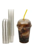 Plastik Milkshake Bardağı 100'lü Kapaklı İçecek Şeffaf Meşrubat Bardağı Cup 350 Cc(ml) - 3