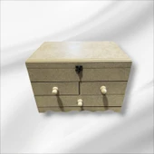 Ahşap boyanabilir- ham MDF- 3 çekmeceli-4bölmeli dekoratif organizer kutu - 9