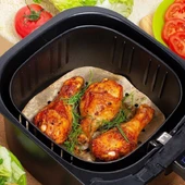 BUFFER® 150 Adet Air Fryer Pişirme Kağıdı Tek Kullanımlık Hava Fritöz Yağ Geçirmez Yapışmaz Gıda Pişirme Kağıdı Delikli Kare Model thumbnail 8
