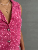 Yelekli şort takım pembe thumbnail 3