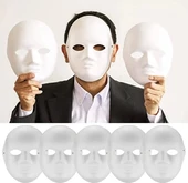 Beyaz Renk Boyanabilir Anonim Tam Yüz Cosplay Maske 24x18 Cm - 5