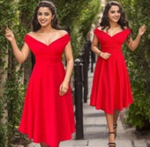 Kadın Kısa Kollu Kruvaze Yaka Eteği Volanlı Krep Elbise thumbnail 7