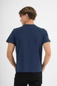 Erkek Lacivert %100 Pamuklu Standart Kalıp T-Shirt - 3