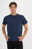 Erkek Lacivert %100 Pamuklu Standart Kalıp T-Shirt - 1