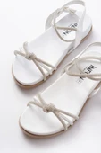 1001-1120 Beyaz Gümüş Taşlı Günlük Kadın Sandalet thumbnail 3