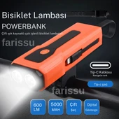5000 mAh Powerbankli Bisiklet Lambası - 600 Lümen Çift Işık Kaynağı ve Dijital Gösterge ile Güvenli Sürüş - 1
