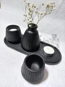 PAMPAS VAZOLU TABAKLI İKİLİ TEALİGHT MUMLUK SET SİYAH thumbnail 2