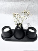 PAMPAS VAZOLU TABAKLI İKİLİ TEALİGHT MUMLUK SET SİYAH thumbnail 1