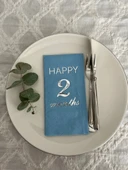 Gümüş Yaldızlı Mavi Happy 2 Yaş Months Garson Katlama Peçete 16 Adet - 1