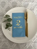 Gold Yaldızlı Mavi Happy 2 Yaş Months Garson Katlama Peçete 16 Adet - 1