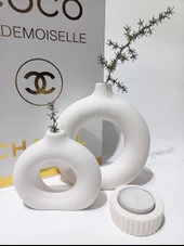 İKİLİ DONUT VAZO MUMLUK BEYAZ thumbnail 3