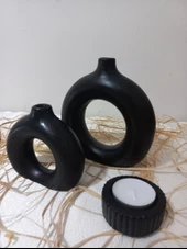 İKİLİ DONUT VAZO MUMLUK SİYAH thumbnail 1