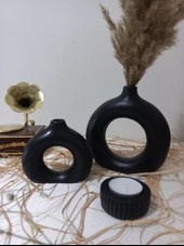 İKİLİ DONUT VAZO MUMLUK SİYAH thumbnail 2