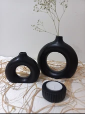 İKİLİ DONUT VAZO MUMLUK SİYAH thumbnail 4