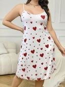 Litae Büyük Beden Kalp Desen Pamuklu İnce Askılı Uzun Gecelik thumbnail 2