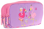 Kaukko Kids Pembe Mor, Flamingolar, Kız Çocuk Üç Gözlü Okul Kalem Çantası - L8240 thumbnail 1