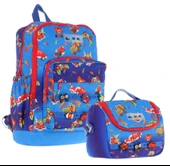 Kaukko Kids Dört Bölmeli Sırt Çantası ve Isı Yalıtımlı Beslenme Çantası Seti - Erkek Çocuk - Mavi Kırmızı thumbnail 1