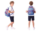 Kaukko Kids Dört Bölmeli Sırt Çantası ve Isı Yalıtımlı Beslenme Çantası Seti - Erkek Çocuk - Mavi Kırmızı thumbnail 3