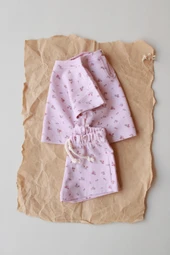 Pembe Çiçek Baskılı Waffle Şort Takım - 8