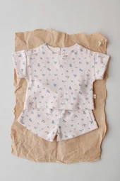 Mavi Çiçek Baskılı Waffle Şort Takım thumbnail 6