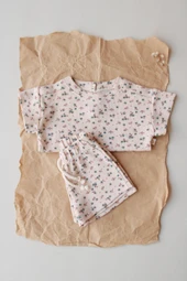 Renkli Çiçek Baskılı Waffle Şort Takım thumbnail 9