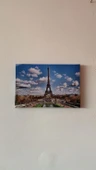 Eyfel Kulesi Manzaralı Natürel Tasarım Ahşap Çerçeve Ev İşyeri Duvar Kanvas Tablo SHR5 thumbnail 1