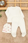 Kız Bebek Kaneviçe Gül Detaylı Fiyonklu 3 Parça Hastane Çıkışı / Zıbın Seti / Bebek Takım YeniDoğan thumbnail 2