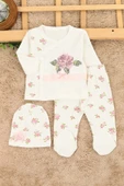 Kız Bebek Kaneviçe Gül Detaylı Fiyonklu 3 Parça Hastane Çıkışı / Zıbın Seti / Bebek Takım YeniDoğan thumbnail 1