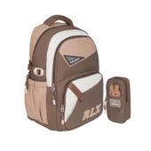 Relaxion Yeni Sezon Kalemlikli Kahverengi-Krem İthal Premium Okul Sırt Çanta 1510 - 1