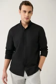 Avva Erkek Siyah Düğmeli Yaka Kolay Ütülenebilir Oxford Pamuklu Standart Fit Normal Kesim Gömlek E002000 thumbnail 1