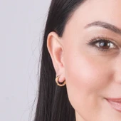 14 Ayar Modern Taşlı Halka Altın Küpe 2,79 gr - 5