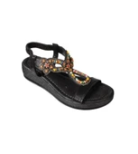 YAZKIŞ Kadın Siyah Gümüş Tek Bantlı Üzeri Boncuklu Arkası Lastikli 4cm Rahat Taban Sandalet thumbnail 2