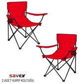 2 Adet Katlanır Kamp Sandalyesi - Piknik Plaj Sandalyesi - (DY.001) - Kırmızı - Taşıma Çantalı thumbnail 1