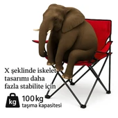 2 Adet Katlanır Kamp Sandalyesi - Piknik Plaj Sandalyesi - (DY.001) - Kırmızı - Taşıma Çantalı thumbnail 4