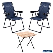 2 Adet Katlanır Kamp Sandalyesi ve Masa Seti - Rest - Lacivert - 130 KG Taşıma thumbnail 1